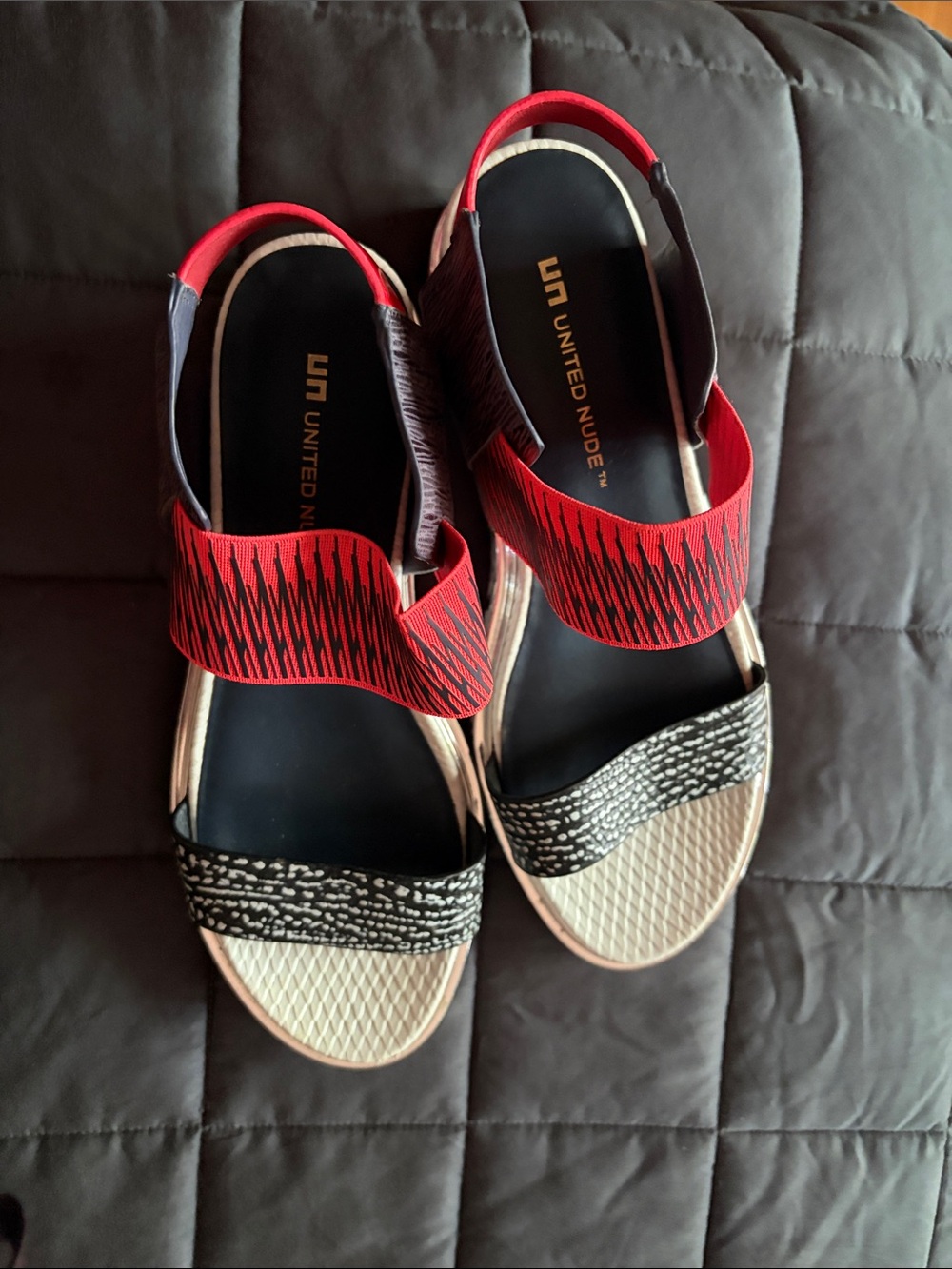 United Nude Red, Black & Cream Sculpted Strap Sandals